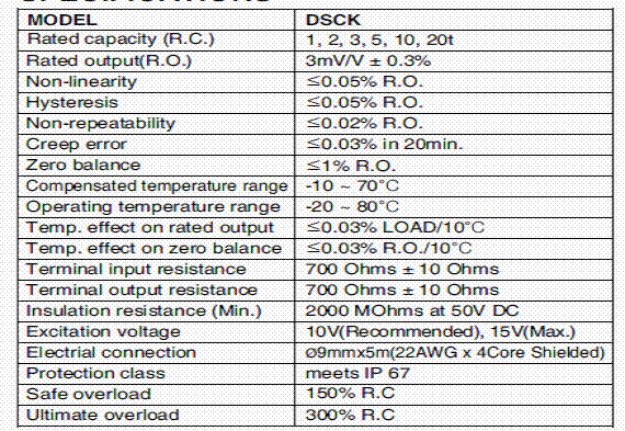 DSCK-3tf,DSCK-3tf稱重傳感器技術參數圖 